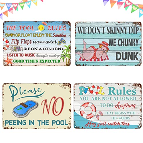 Señal de Reglas para Piscina 12x8" Metal 4 Piezas miniatura 1
