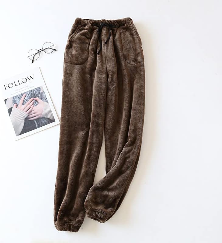 Women's Coral Fleece Pajama Lounge Pants - Comfy Warm Sleepwear With Pockets - Velvet Home Long Pants - Image 2
