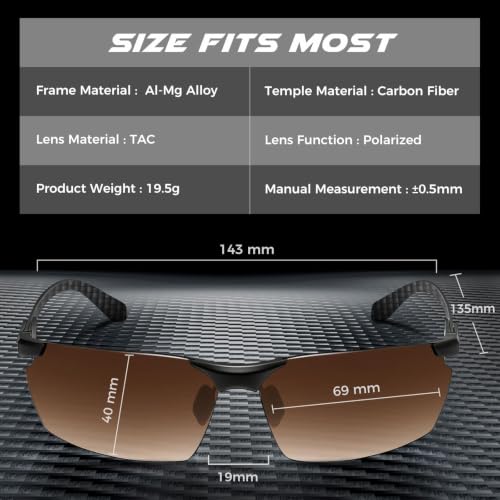 Image of SUNGAIT Carbon Fiber Sunglasses Men Sports Rimless Polarized Shades for Driving Fishing Running Gifts Eye Protection