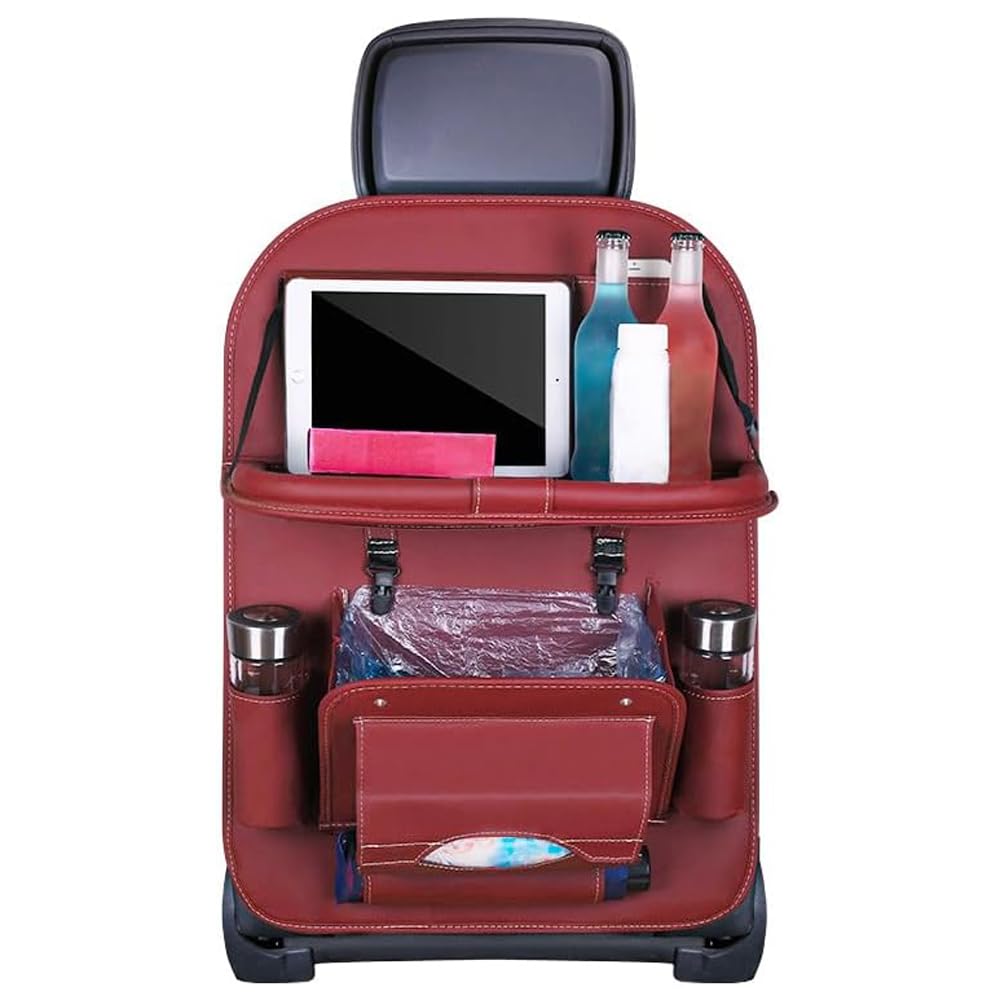 EJHJH Car Backseat Organiser for Volvo C30, Car Seat Organiser Foldable Car Boot Organiser PU Leather Kick Mat,Red