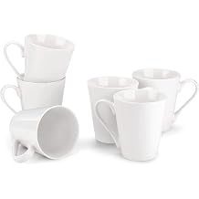 10 Ounce Porcelain Mugs, Set of 6, Tea and Coffee Mug Set, Ivory White Ivory White, 10OZ
