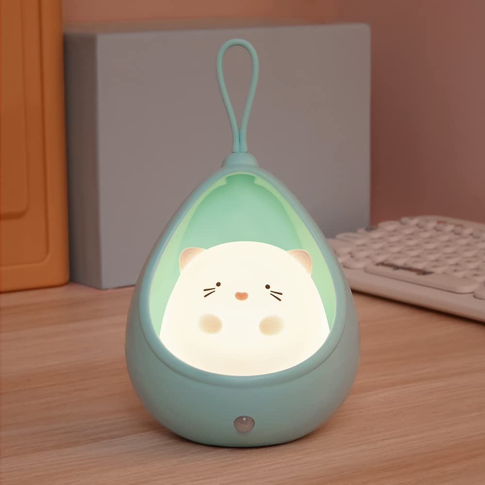 TriProC Cute Kitty Motion Sensor Night Light Wall Lamp,Rechargable,Bedroom Decoration for Kids Baby Toddler Teen Gift (Blue)