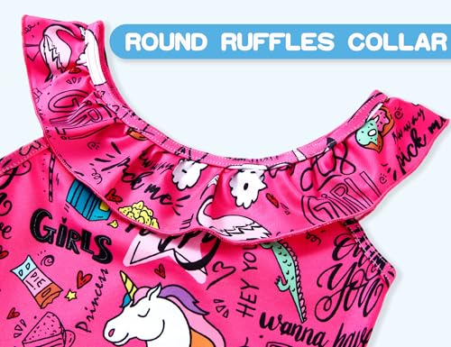 Image of Snowheart Girls Swimsuit One Piece Bathing Suit Kids Quick Dry Shoudler Ruffle Floral Swimwear for 3-12 Years Old