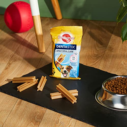 Pedigree DentaStix Hundesnack für kleine Hunde (5-10kg), Zahnpflege-Snack mit Huhn und Rind, 10 Packungen je 7 Stück (10 x 100 g)