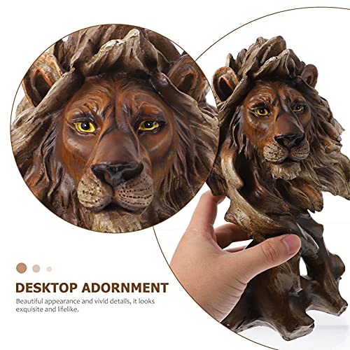 VICASKY Lion Head Busto Estátua Estátua Lion Head Sculpture Simulação Vintage Base Base Cabeça Cabeç