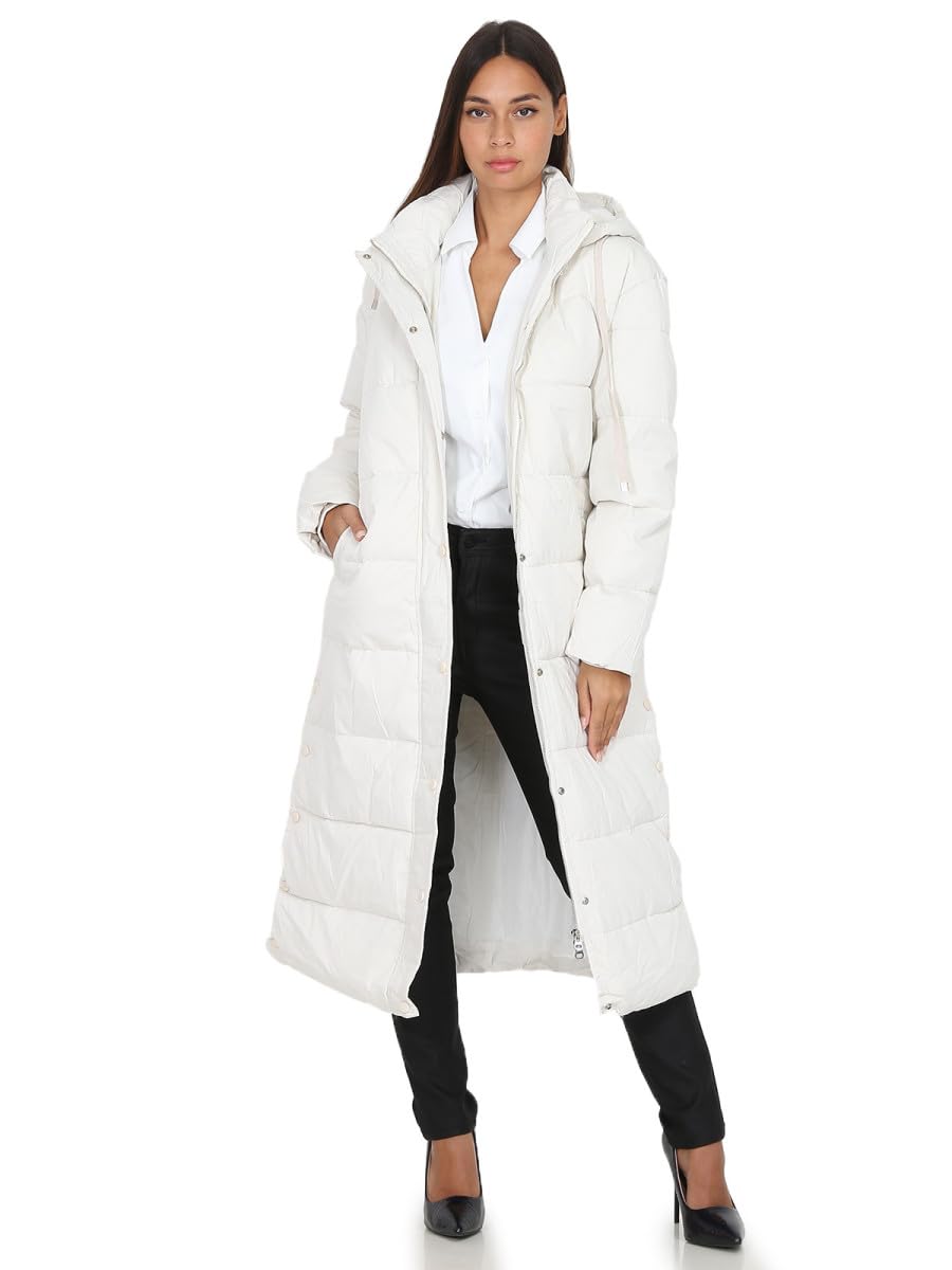 La Modeuse - Piumino lungo Oversize con cappuccio con coulisse, beige, S