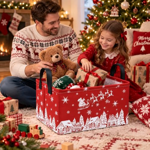Image of Christmas Storage Baskets 3 Pack with Handles, Kids Laundry Hamper Storage Organizer Bin for Nursery Room,Rectangular Bins for Clothes, Toys and Holiday Gifts