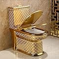Gold Toilet, One Piece Toilet With Comfort Seat, Toilets For Bathroom Comfort Height Elongated, Modern Dual Flush Toilet, Golden Toilet Bowl 26.8X29.9X14.9In(305Mm) (Gold 26.8X29.9X14.9In(40