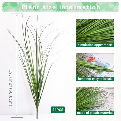 LUZOGA 24Pcs Artificial Grass Plants, Faux Shrubs Wheat Grass, Artificial Tall Grass Fake Plants for Outdoor Decor,Artificial Greenery Stems Weed for Room Indoor Home Decor?Green Red Tail?