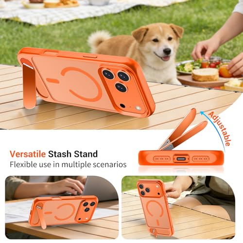 Image of SUPFINE Magnetic for iPhone 17 Pro Max Case Translucent Matte Phone Cover | (Built-in Invisible Kickstand)(Compatible with MagSafe)(Military Grade Drop Protection) Orange