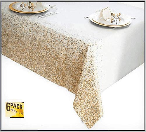Disposable Plastic Tablecloth Set, 6 Pack, Long 8ft Rectangular Length, Waterproof PE Table
