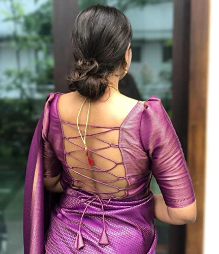 Image of SGF11 Women's Kanjivaram Soft Silk Saree With Blouse Piece