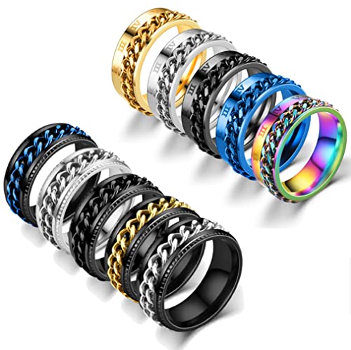 MOZAKA 10 Pcs 8mm Stainless Steel Ring Spinner Fidget Band Chain Rings for Men Women Polished Wedding Cool Ring, Size 7-11