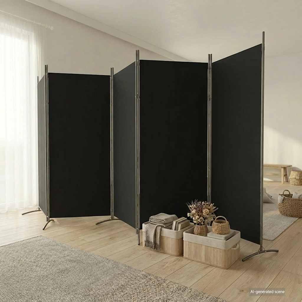 Paravent noir 5 pièces 433 x 180 cm tissu pliable brise-vue séparateur salon chambre bureau balcon jardin intérieur extérieur intimité durable polyvalent