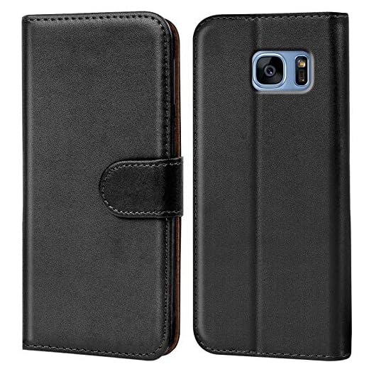 Verco plånbok för Samsung Galaxy S7 Edge skal, mobilskal skyddsfodral väska för Samsung S7 Edge Case med korthållare av pu läder, Svart