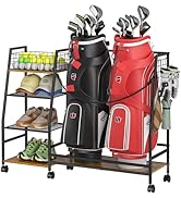 DAOUTIME Golf Bag Storage Rack for Garage with Wheels, Organizer for Golf Bag and Equipment Acces...