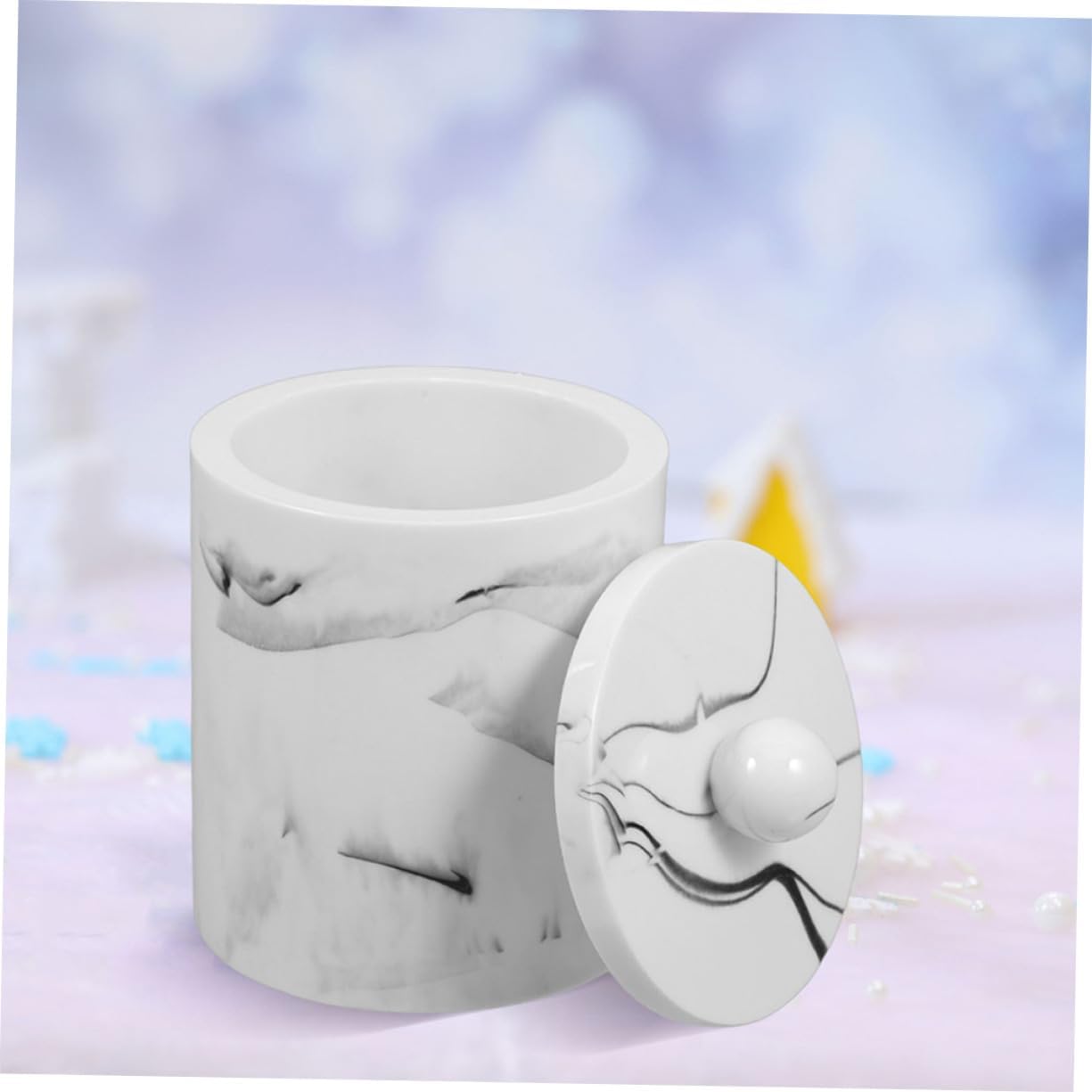 2pcs Marble Cotton Swab Holder and Toothpick Organizer Storage Box with Lid for Bathroom Decor Compact and Convenient Design Ink