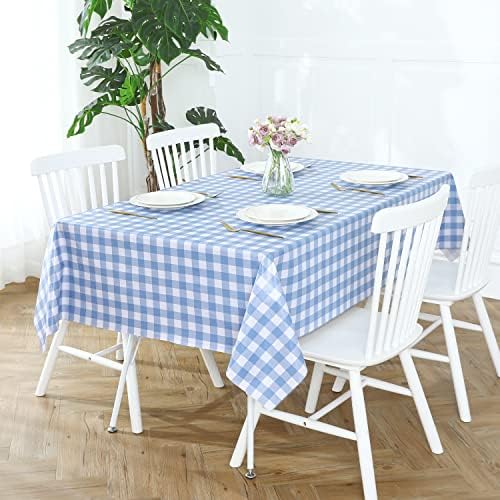 Romanstile Rectangle Vinyl Tablecloth, 100% Waterproof Buffalo Gingham Plastic Table Cloth, Heavy Duty Wipeable Checkered Table Covers for Outdoor, Camping, Picnic, Patio - 54 x 78, Light Blue - 2