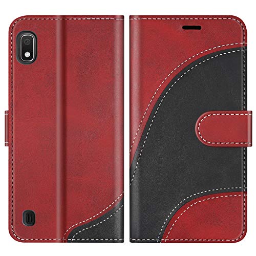 BoxTii Hülle für Galaxy A10 / Galaxy M10, Leder Handyhülle für Samsung Galaxy A10 / Galaxy M10, Ledertasche Klapphülle Schutzhülle mit Kartenfächer & Magnetverschluss, Rot