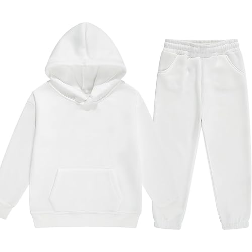 DHSPKN Girls Boys 2 Piece Tracksuit Athletic Sweatsuits Sets Hooded Sweatshirt and Jogger Sweatpants Clothing Sets for Kids