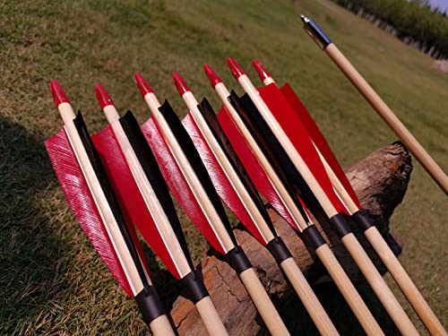 Pg1Archery Archery Traditional Wooden Arrows 26-32Inch Hunting Arrows With Field Points For Longbow Recurve And Horse Bow Archery Targeting Practice 12(Pack) (30 Inch) #TOP4