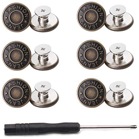 GIYOMI 20mm No Sewing Jeans Buttons Replacement Kit with Metal Base,12 Sets Nailess Removable Metal Buttons Replacement Repair Combo Thread Rivets and Screwdrivers (0.79 inch) Cover