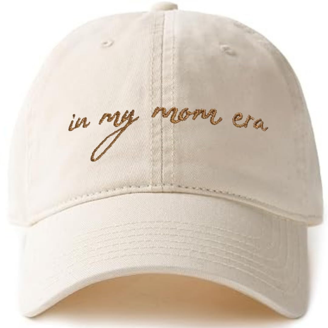in My Mom Era Hat - Beige Baseball Cap for Moms High Ponytail Hole Minimalist Design Mothers New