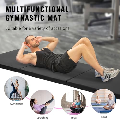 Gymnastics Tumbling Mat Portable Gymnastics Mat Foldable Tumbling Mat 2ft W 6ft L/4ft W 6ft L/4ft W 8ft L/4ft W 10ft Exercise Mat Yoga Mat with Carrying Handles for Yoga Gymnastics,2ft W 6ft L - Thumbnail 3