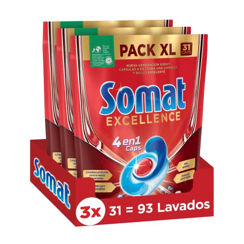 Somat Excellence 4en1 Caps (93 unidades), detergente lavavajillas de disolución rápida, pastillas...