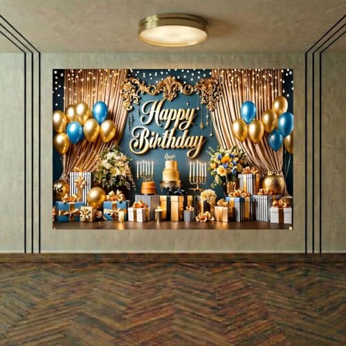 Image of Happy Birthday Theme Backdrop Banner 5x7 ft - Digital Print Cloth Background, Reusable Birthday Party Wall Decoration for Girls, Photo Booth & Stage Decor (BD 14)