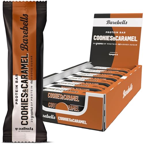 Barebells - Barritas Proteína - 20g Proteína x Barrita - Baja en azúcar y Calorías - Sin Aceite de Palma - Cookies & Caramel - Pack de 12 x 55g