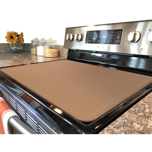 Stove Top Cover for Electric Stove - Silicone Stove Mat for Glass Top, Glass Cooktop Protector, XL Dish Drying Mats For Kitchen,Oven Covers for Electric Stove (Caramel,30 x 21)