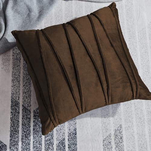 Image of Khooti Velvet Striped Cushion Cover Pack of 1-38 inch x 38 inch / 97 x 97 cm | Brown | Soft Pillow Covers Cushion Case for Sofa Bedroom Livingroom Chair Car, Cushion Cover with Zig Zag Pattern