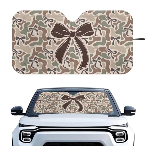 Image of Camo Bow Windshield Sun Shade Foldable Car Sunshade for Front Window Reflect UV Sun and Heat Keeps Vehicle Cool for Most Car, Truck, SUV, or Van, 66.53'' x 34.44''