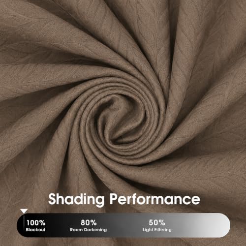 Image of LINENWALAS 100% True Blackout Window Curtains 6 Feet Set of 2 |Embossed Herringbone Leaf Design|Room Darkening Curtain |Thermal Insulated Curtains for Living Room, Bedroom (6 Feet, Light Brown)