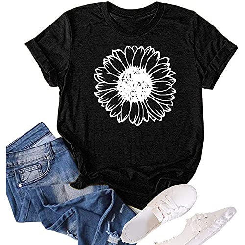 Image of Sunflower Graphic Summer T Shirt Plus Size Loose Blouse Tops Girl Short Sleeve Cute Casual Tees