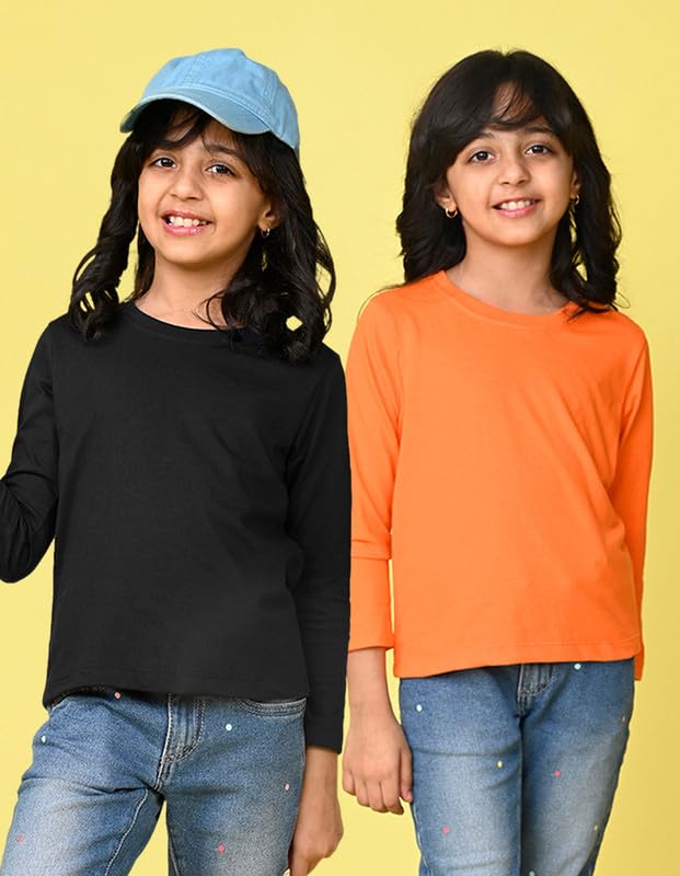 Image of Nusyl Girls Full Sleeves T-Shirt for Kids | Cute Printed Casual Wear | Soft Cotton Blend | Comfortable Regular Fit | 2-16 Years | Multiple Colors