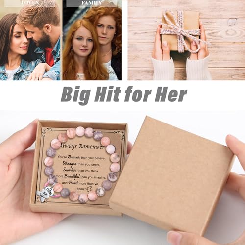 Image of Pink Natural Stone Stitch-Shape Bracelets for Daughter Granddaughter Niece Sister Women Love Gifts Bracelet Jewelry