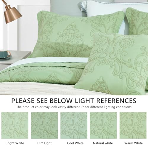 Image of CHIXIN Bedspread Coverlet Quilt Set Full Size - Lightweight Bedding Cover - Beautiful Stitching - 5 Piece Reversible Bedspread - Luxury Damask Paisley Pattern (Full, Peak Green)