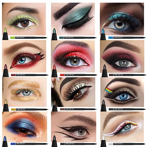 Kaiqikaixi 12 Kinds Of Color Eyeliner Pen, Eyebrow Pen,Eye Shadow Pencil, Lip Line Pen, Eyelid Pad, Pencil Makeup Set Tool 12Pcs (Multicolor) #TOP3