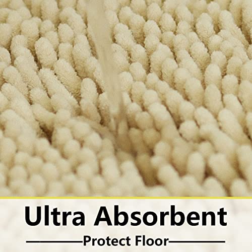 Image of Bath Rugs Chenille 3-Piece Extra Soft and Absorbent Shag Beige Bathroom Rugs, Machine Wash Mat, Strong PVC Non-Slip Underside, Plush Carpet Mats (Beige)