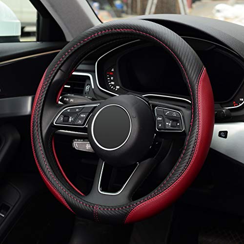 LABBYWAY Microfiber Leather Car Steering Wheel Cover, Universal 15 Inch Anti-Slip Wheel Protector (Claret)
