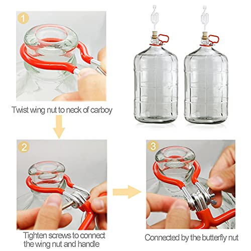 Carboy Handle, 2 Pack Glass Carboy Handle Heavy Duty Carboy Holder For Smooth Neck 3 Gallon 5 Gallon 6 Gallon 6.5 Gallon Glass Carboys For Fermenter Wine Making Beer Brewing Home Brewing Equipment #TOP4