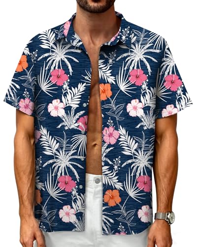 Image of Hawaiian Shirt for Men Tropical Shirts Summer Beach Button Down Short Sleeve Luau Aloha Floral Cruise Vacation Outfit 2026