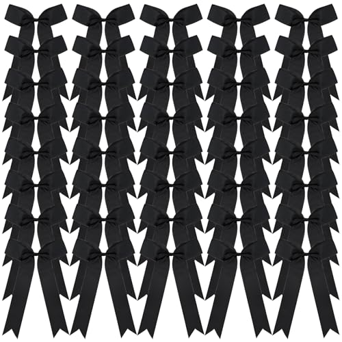 40 Pcs Long Tail Skinny Cheer Hair Bows Elastic Bands Handmade Grosgrain Ribbon Cheerleading Bows Collegiate Ponytail Holder For Girls Cheerleaders School College Sports (Black)