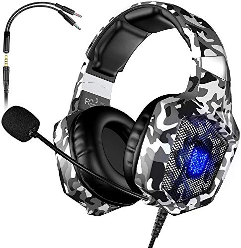 VersionTECH. Auriculares Gaming Cascos PS4 con Microfono, Diadema Ajustable, Bass OverEar 3,5mm Jack, Luz LED, Control de Volumen, Bajo Ruido para PS4/Xbox One/Nintendo Switch/PC Cover
