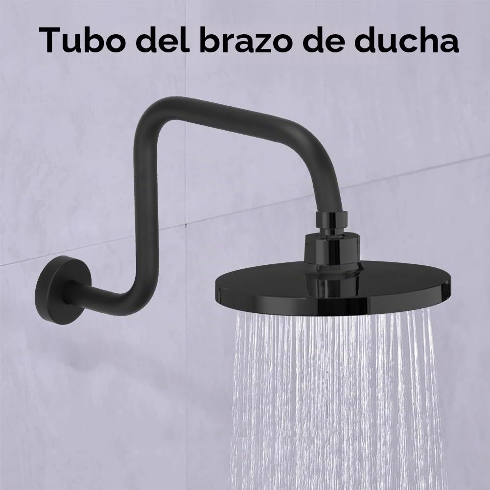 Jenngaoo Brazo de Extensión de Ducha en Forma S, 13 Pulgadas, Acero Inoxidable con Acabado Negro, Brazo para Cabezal de Ducha, Montaje en Pared para Baño Doméstico