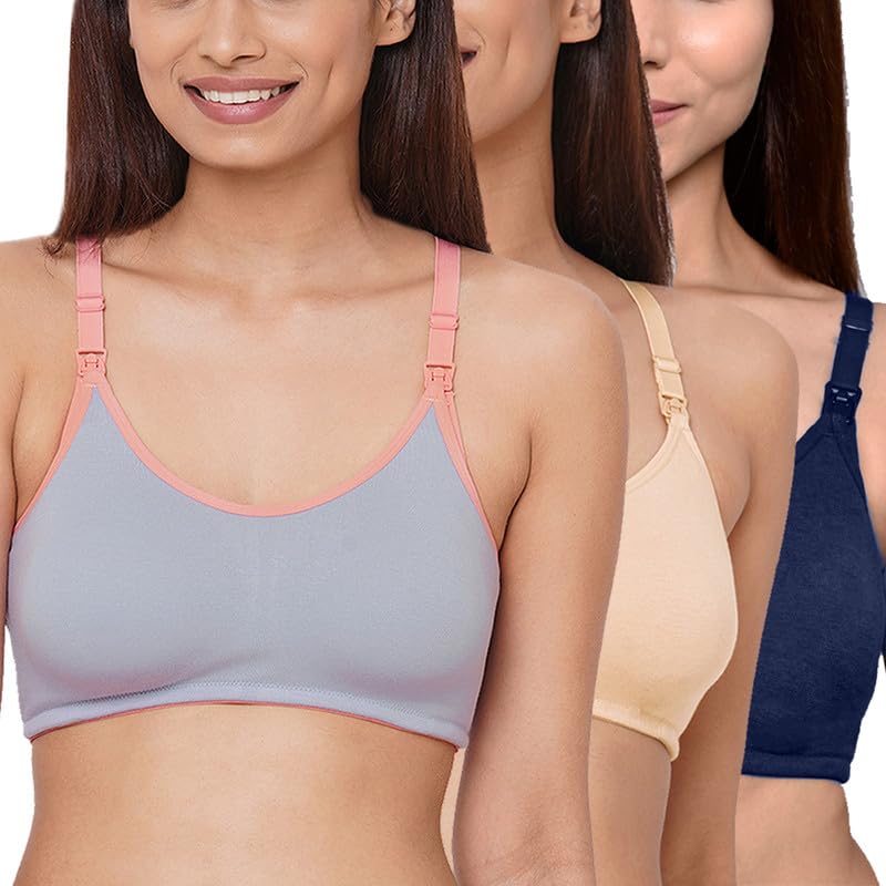 Image of Inner Sense Organic Cotton Bamboo Nursing Bra for Women I Non Padded Feeding Bra with Keyhole Back Design I Wire Free Maternity Innerwear with Full Coverage