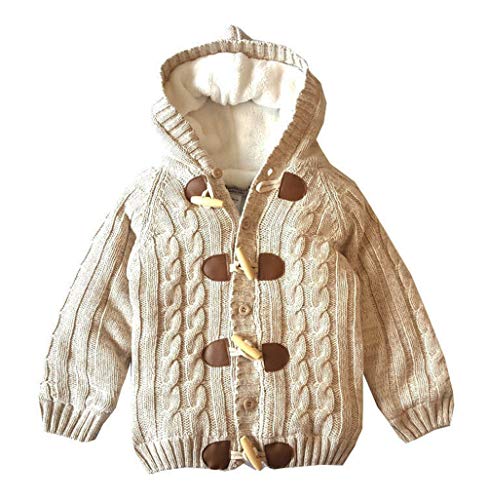 Miccina Baby Toddler Boys Girls Hooded Cable Knit Cardigan Sweater Cotton Warm Christmas Jacket Coat Outwear Beige