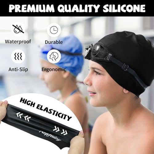 Nepfaivy Kids Swimming Cap Waterproof, Updated Size Silicone Swimming Hat Kids - Image 3